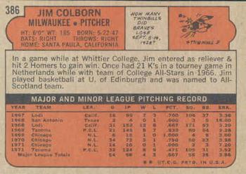 1972 Topps #386 Jim Colborn Back