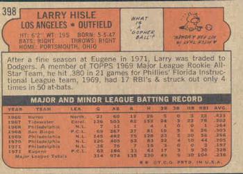 1972 Topps #398 Larry Hisle Back