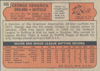 1972 Topps #406 George Hendrick Back