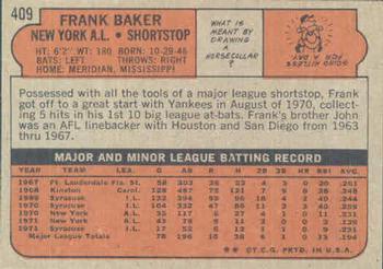 1972 Topps #409 Frank Baker Back
