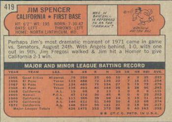 1972 Topps #419 Jim Spencer Back