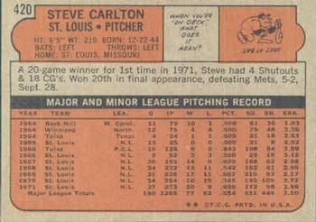 1972 Topps #420 Steve Carlton Back