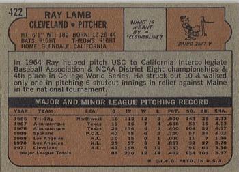 1972 Topps #422 Ray Lamb Back