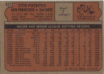1972 Topps #427 Tito Fuentes Back