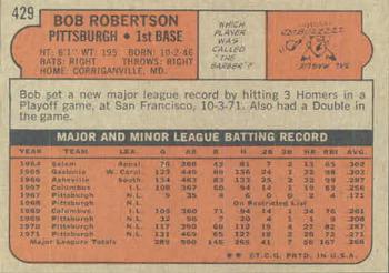 1972 Topps #429 Bob Robertson Back