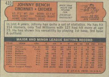 1972 Topps #433 Johnny Bench Back