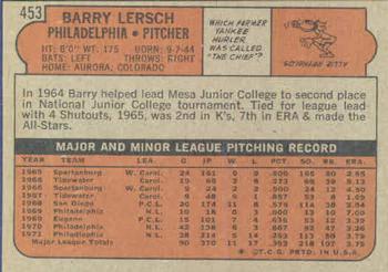 1972 Topps #453 Barry Lersch Back