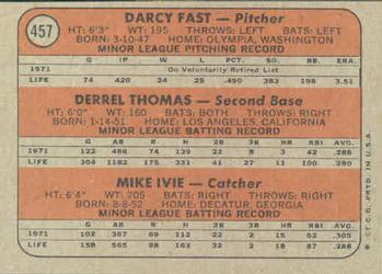 1972 Topps #457 Padres 1972 Rookie Stars (Darcy Fast / Derrel Thomas / Mike Ivie) Back