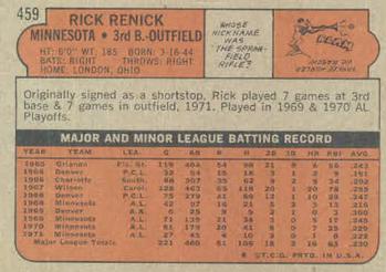 1972 Topps #459 Rick Renick Back