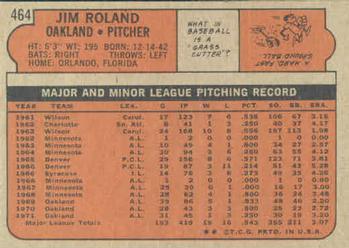 1972 Topps #464 Jim Roland Back