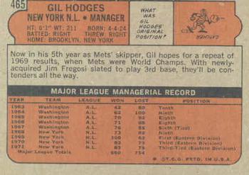 1972 Topps #465 Gil Hodges Back