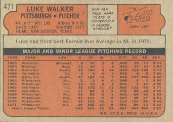 1972 Topps #471 Luke Walker Back