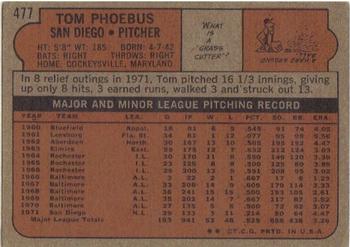 1972 Topps #477 Tom Phoebus Back