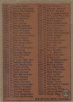 1972 Topps #478 Checklist 5th Series Back