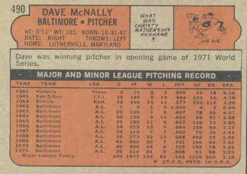 1972 Topps #490 Dave McNally Back