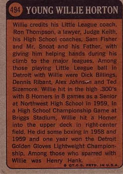 1972 Topps #494 Willie Horton Back