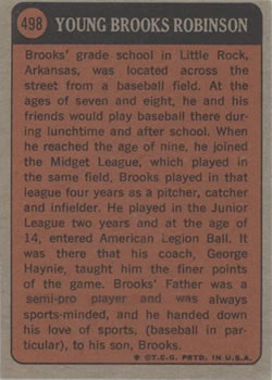 1972 Topps #498 Brooks Robinson Back
