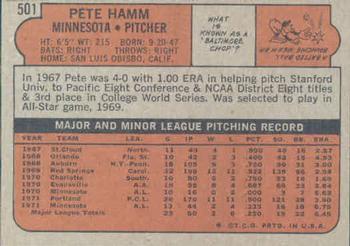 1972 Topps #501 Pete Hamm Back