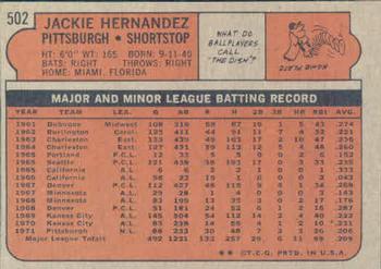 1972 Topps #502 Jackie Hernandez Back