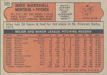 1972 Topps #505 Mike Marshall Back