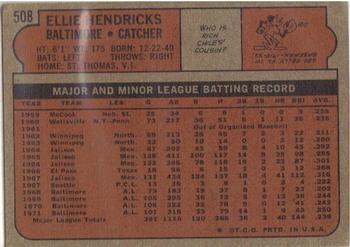 1972 Topps #508 Ellie Hendricks Back