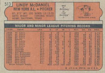 1972 Topps #513 Lindy McDaniel Back