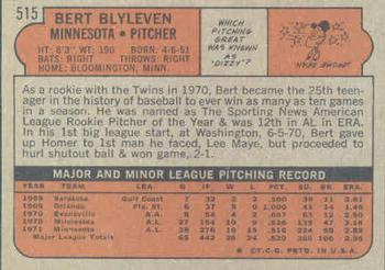 1972 Topps #515 Bert Blyleven Back