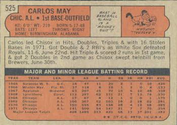 1972 Topps #525 Carlos May Back