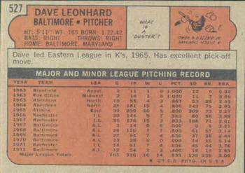 1972 Topps #527 Dave Leonhard Back