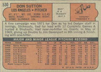 1972 Topps #530 Don Sutton Back