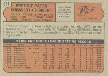 1972 Topps #531 Freddie Patek Back