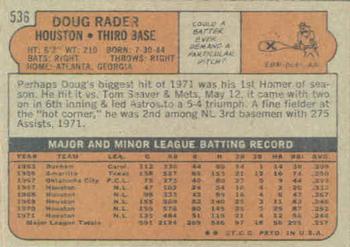 1972 Topps #536 Doug Rader Back