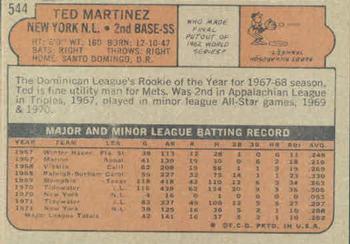 1972 Topps #544 Ted Martinez Back