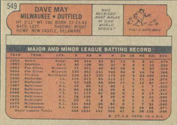 1972 Topps #549 Dave May Back