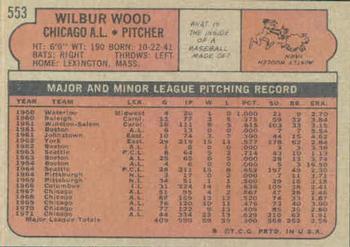 1972 Topps #553 Wilbur Wood Back