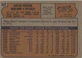 1972 Topps #557 John Odom Back