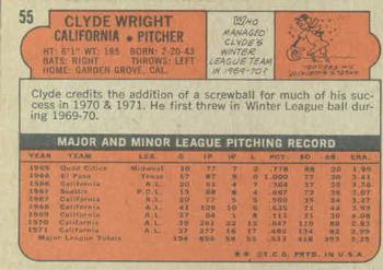 1972 Topps #55 Clyde Wright Back