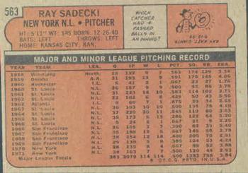 1972 Topps #563 Ray Sadecki Back