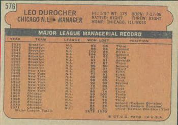 1972 Topps #576 Leo Durocher Back