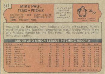 1972 Topps #577 Mike Paul Back