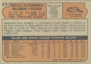 1972 Topps #579 Doyle Alexander Back