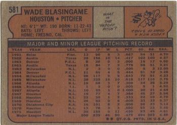 1972 Topps #581 Wade Blasingame Back
