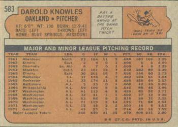 1972 Topps #583 Darold Knowles Back