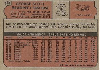 1972 Topps #585 George Scott Back