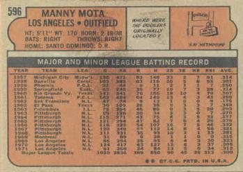 1972 Topps #596 Manny Mota Back
