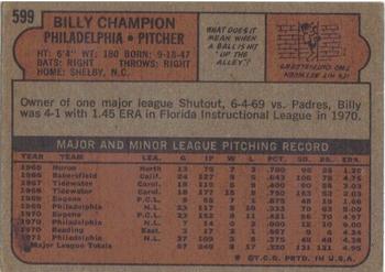 1972 Topps #599 Billy Champion Back