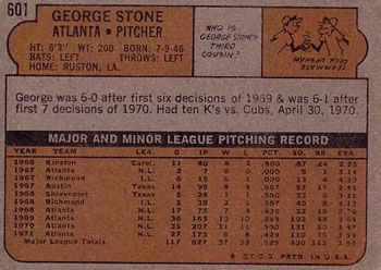 1972 Topps #601 George Stone Back