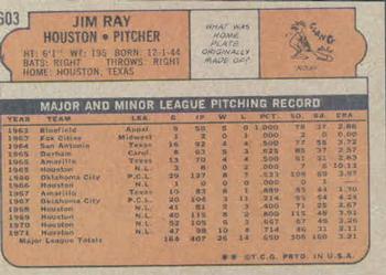 1972 Topps #603 Jim Ray Back