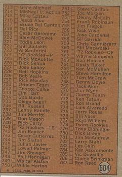 1972 Topps #604 Checklist 6th Series Back