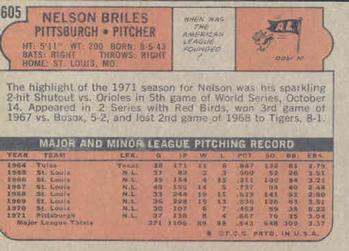 1972 Topps #605 Nelson Briles Back